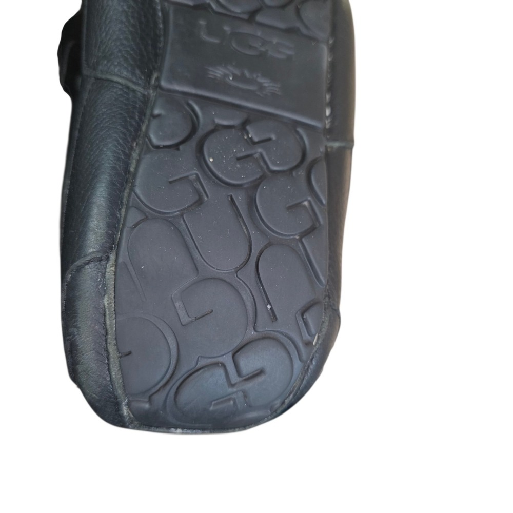 UGG Ascot Mens 12 Black Leather Shearling Lined Moccasin Slippers 5379E - Picture 11 of 16